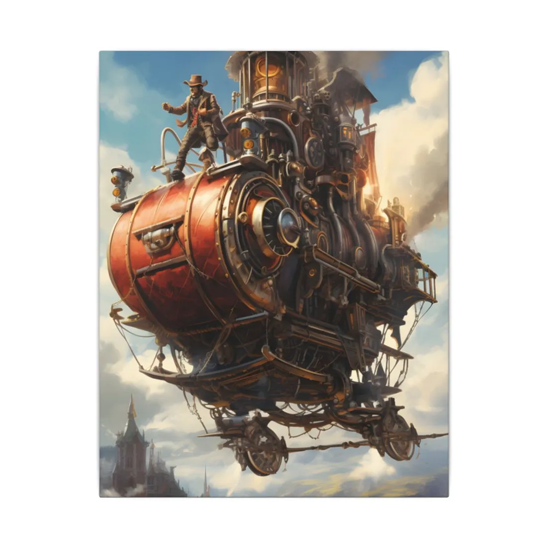 Steampunk Sky-Liner Thrill: Racing Airship in Mid-Air - Canvas