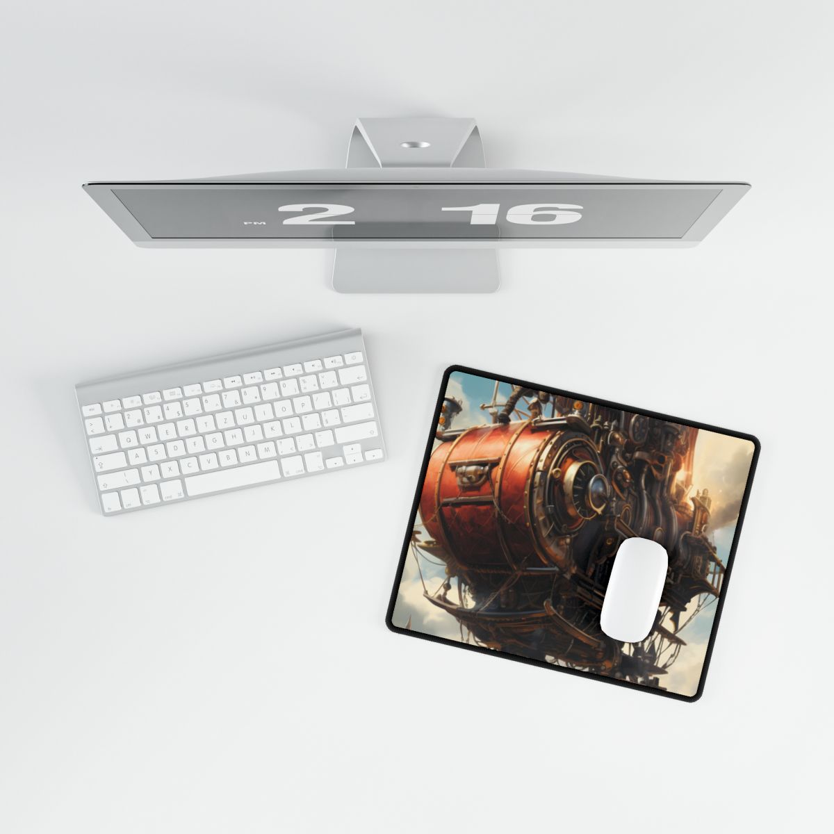 Steampunk Sky-Liner Thrill: Racing Airship in Mid-Air - Desk Mat