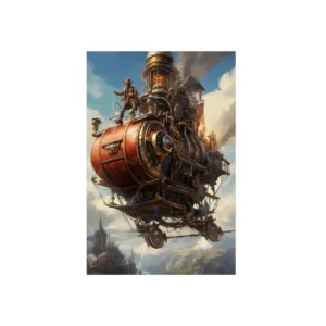 Steampunk Airship over Valley Metal Poster