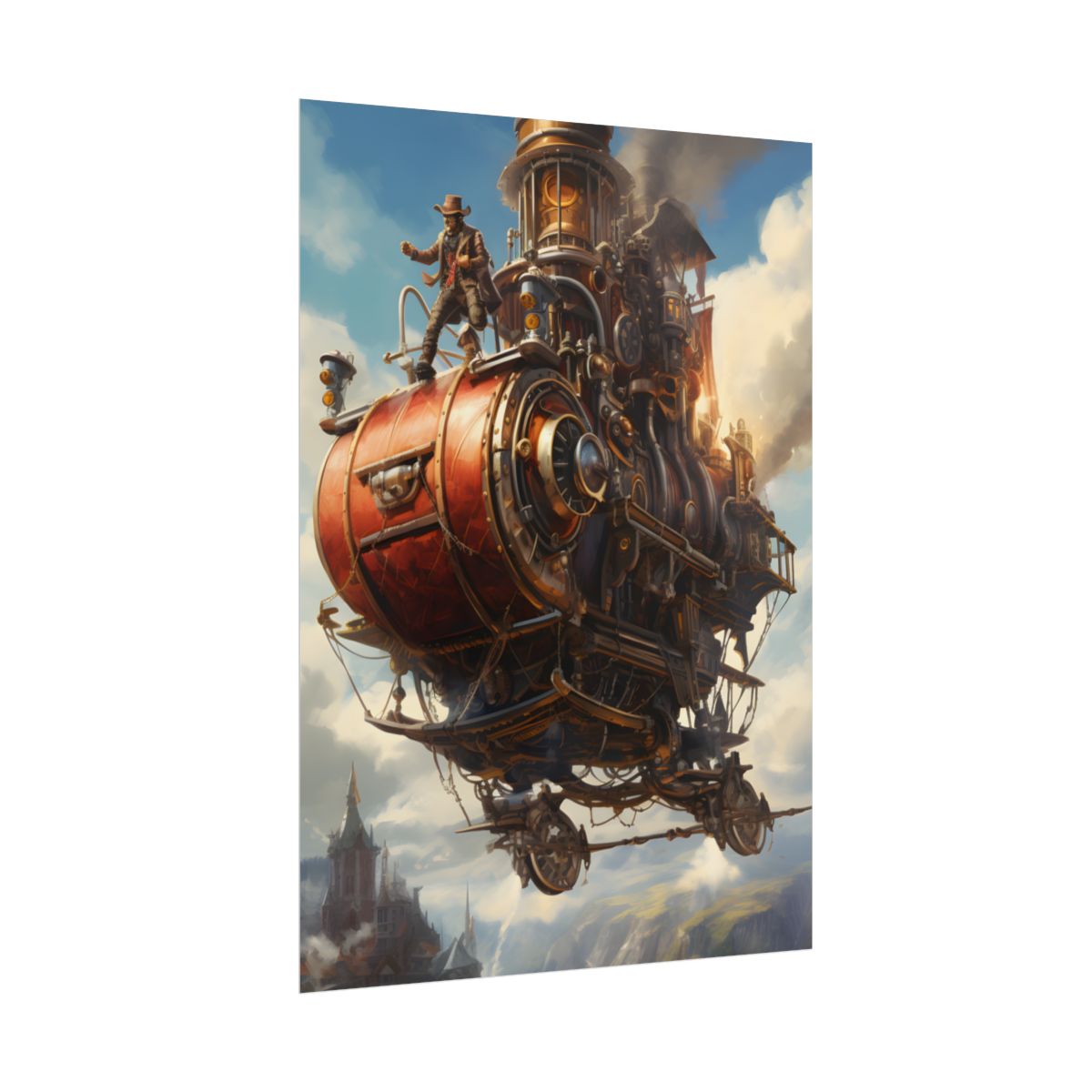 Steampunk Sky-Liner Thrill: Racing Airship in Mid-Air - Poster