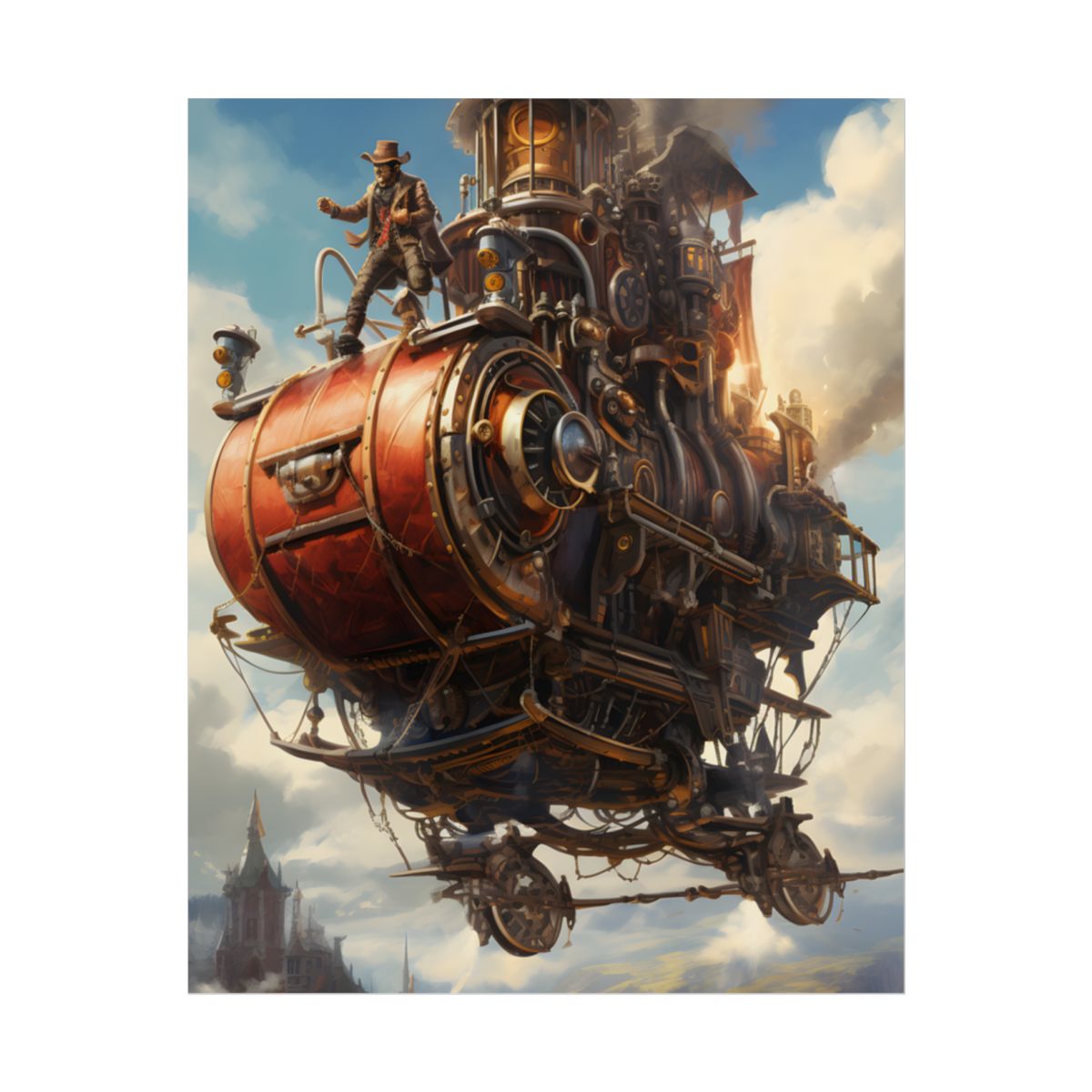 Steampunk Sky-Liner Thrill: Racing Airship in Mid-Air - Poster