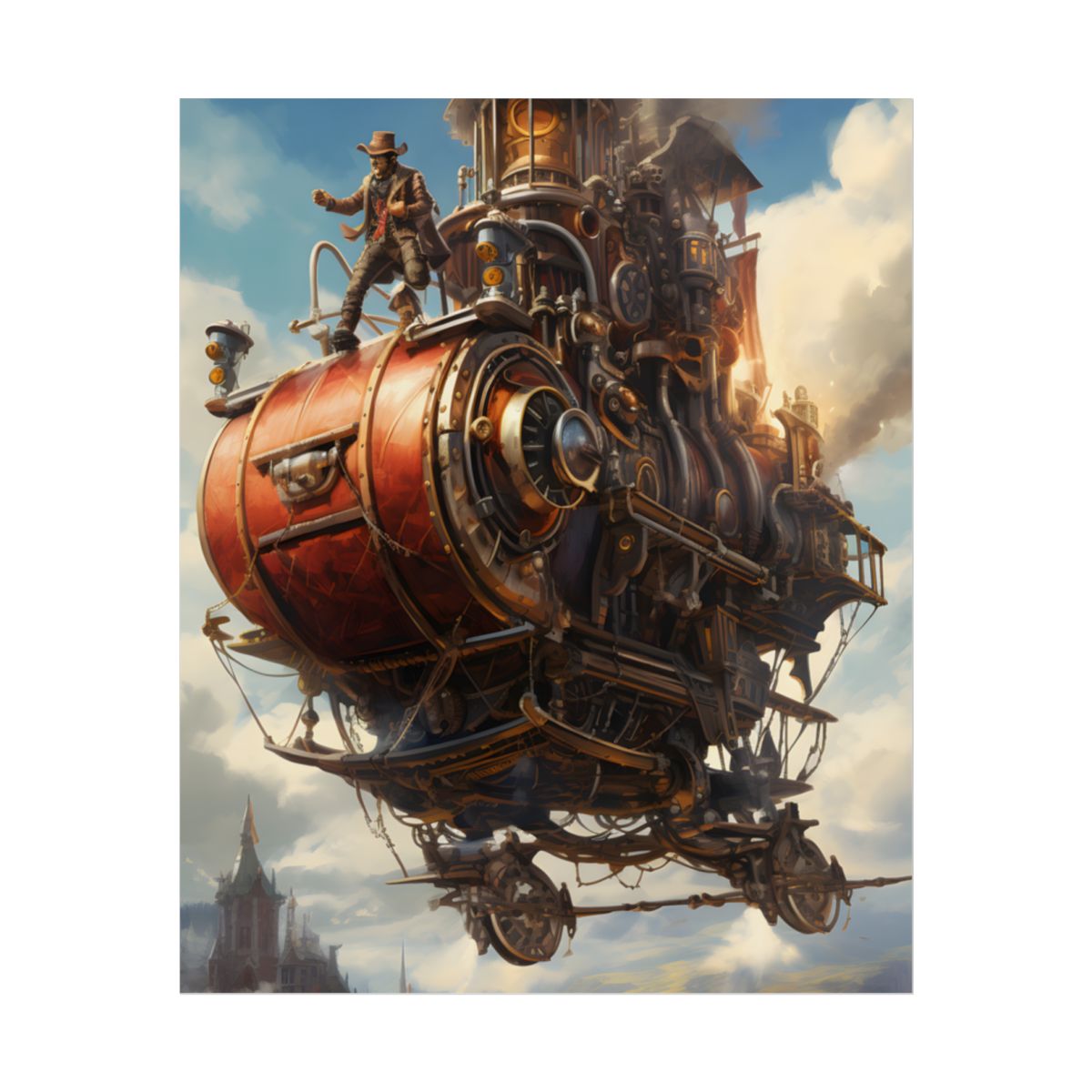Steampunk Sky-Liner Thrill: Racing Airship in Mid-Air - Poster