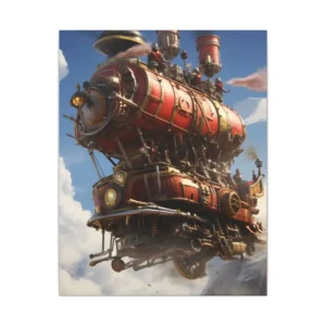 Red Steampunk Flying Locomotive Canvas Print