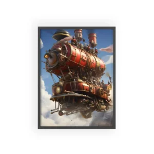 Red Steampunk Flying Locomotive Framed Poster