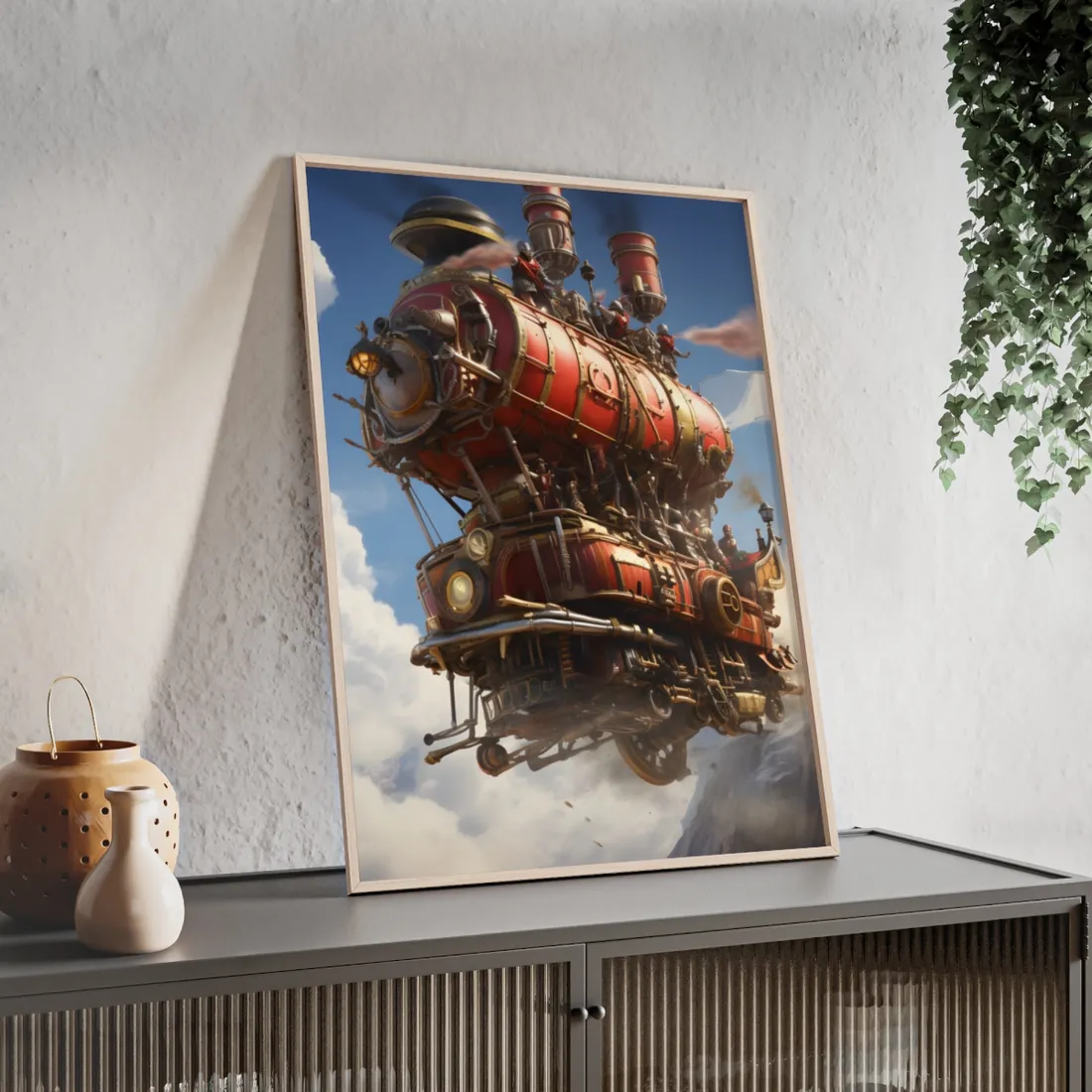 Steampunk Sky-Liner Thrill: Racing on Columbus - Framed Poster