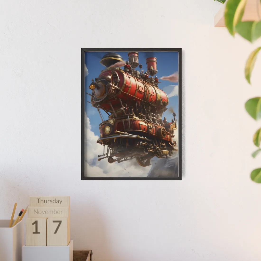 Steampunk Sky-Liner Thrill: Racing on Columbus - Framed Poster