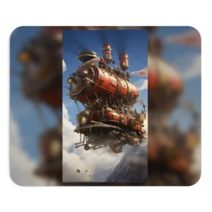 Red Steampunk Flying Locomotive Mouse Pad
