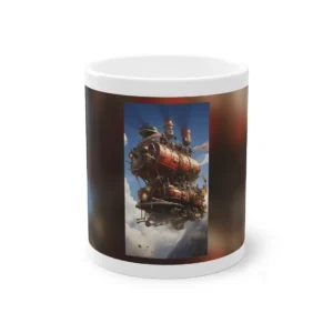 Red Steampunk Flying Locomotive Mug