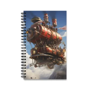 Red Steampunk Flying Locomotive Spiral Notebook
