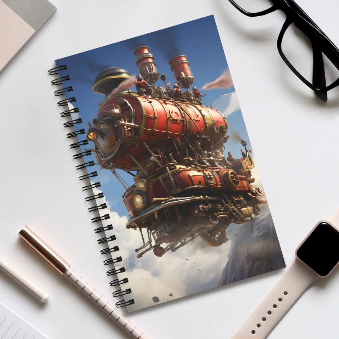 Steampunk Sky-Liner Thrill: Racing on Columbus - Spiral Notebook