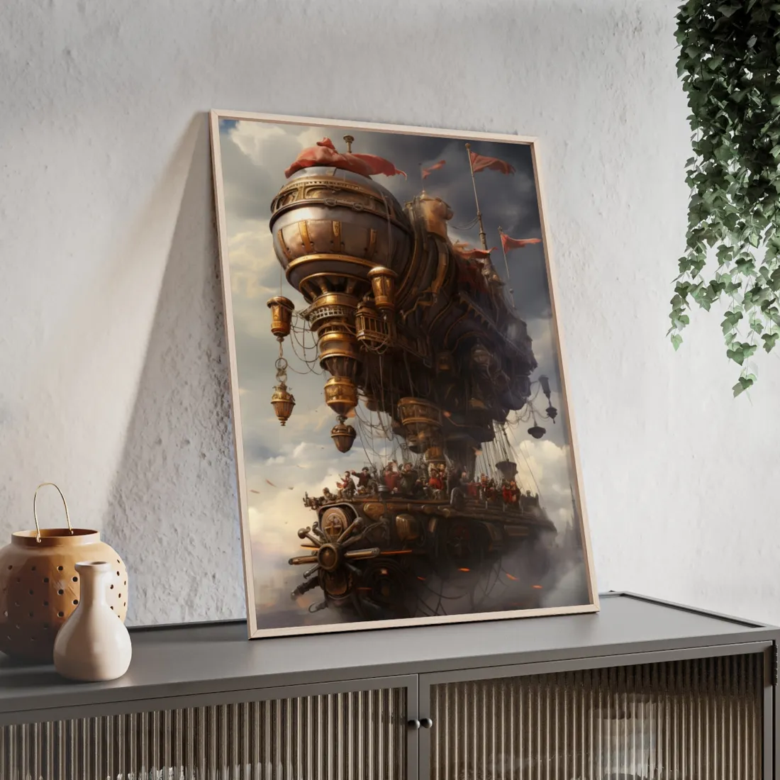 Steampunk Sky-Liner Thriller: 6 Rivals in Epic Race - Framed Poster