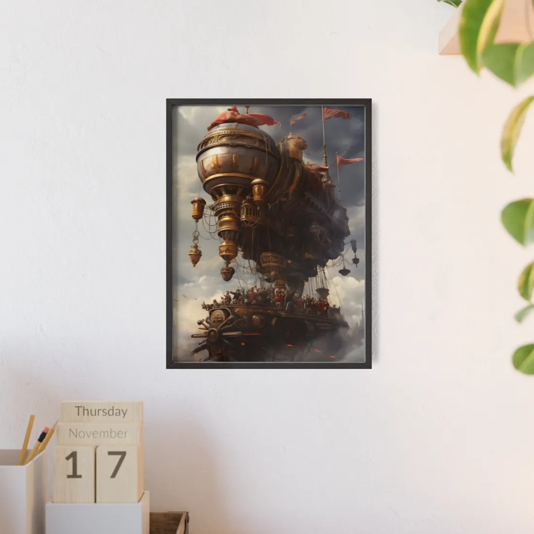 Steampunk Sky-Liner Thriller: 6 Rivals in Epic Race - Framed Poster