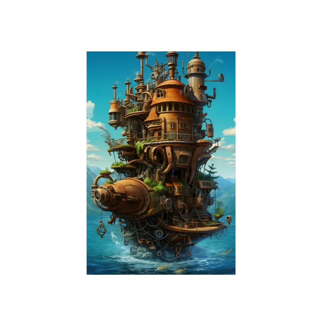 Steampunk Sky Tower: Flying Mechanical Fortress - Metal Poster