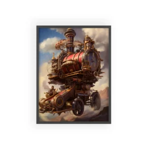 Steampunk Flying Locomotive Framed Poster