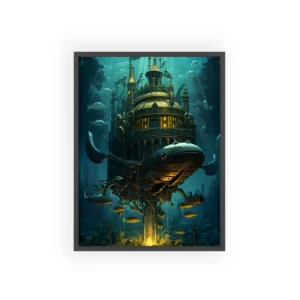 Brass Submarine Underwater Framed Poster
