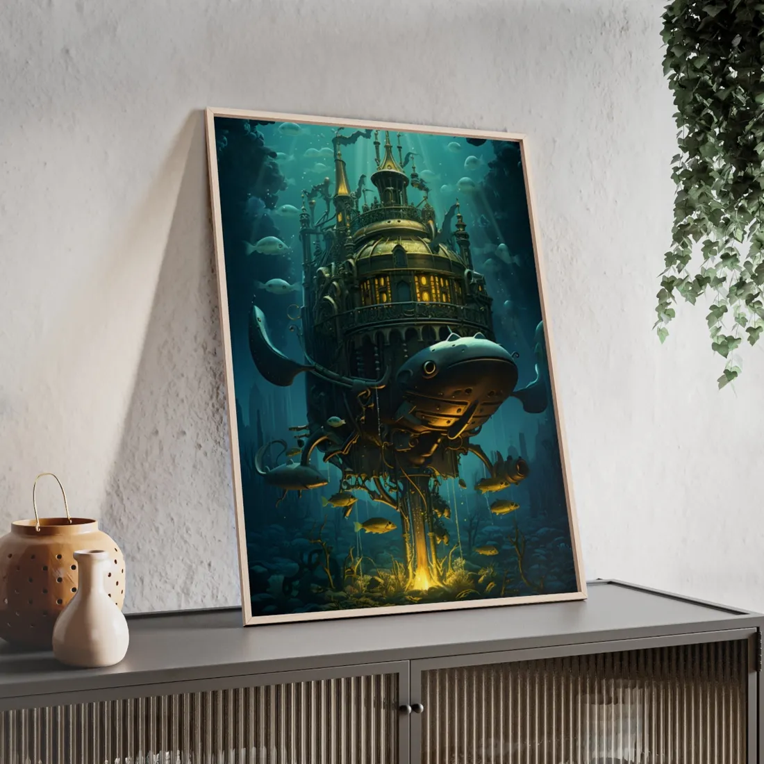 Steampunk Undersea Adventure: A Submersible World - Framed Poster