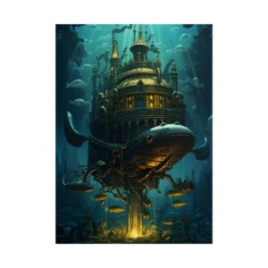 Brass Submarine Underwater Poster