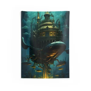 Brass Submarine Underwater Wall Tapestry