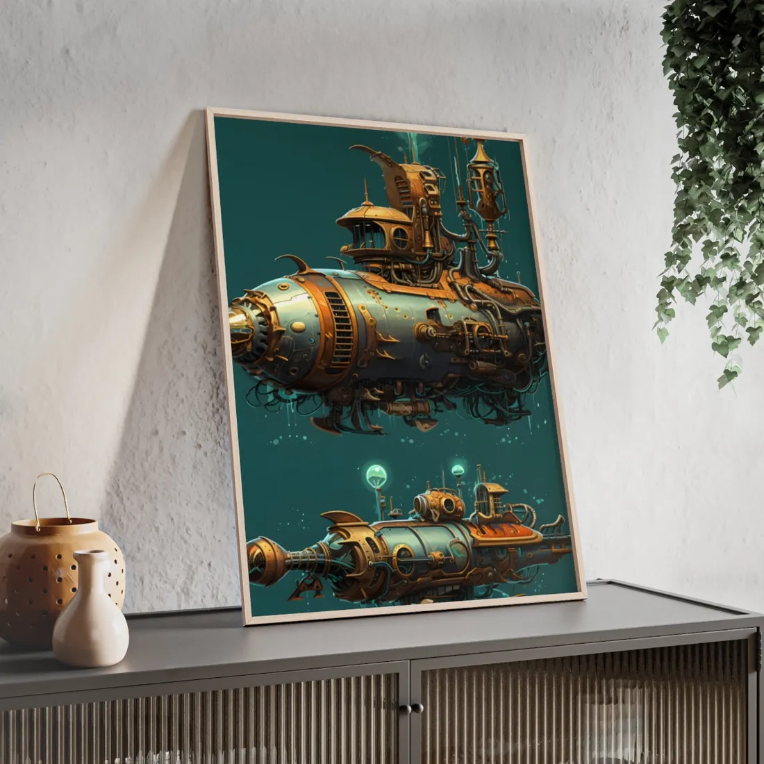 Steampunk Undersea Adventure: Captain Nemos' Submarine Odyssey - Framed Poster