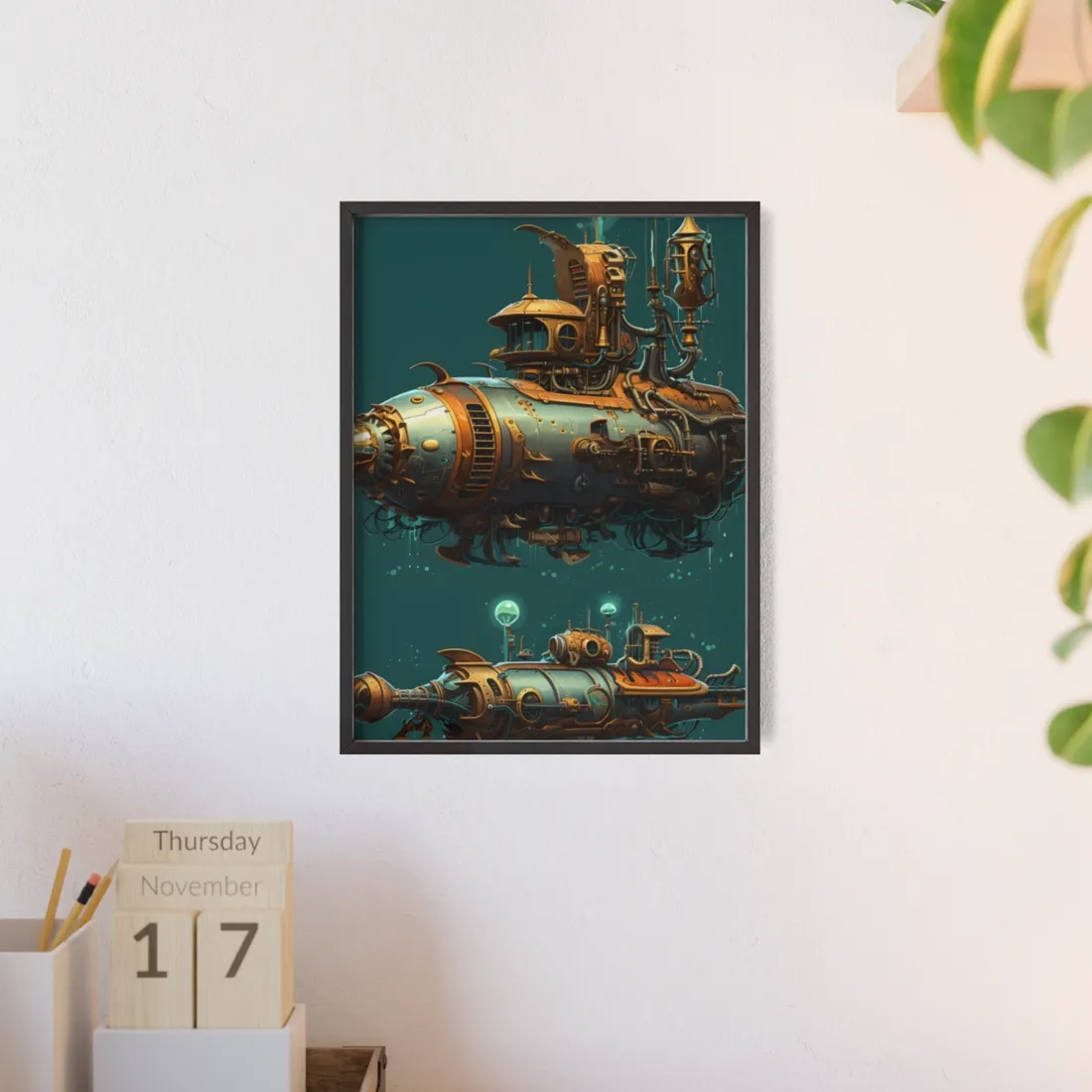 Steampunk Undersea Adventure: Captain Nemos' Submarine Odyssey - Framed Poster