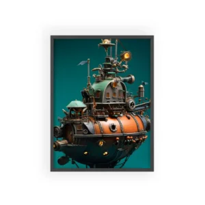 Steampunk Airship with Copper Hull Framed Poster