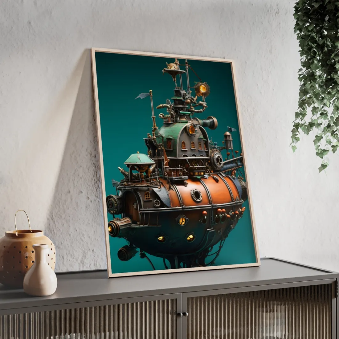 Steampunk Undersea Journey with Captain Nemo's Nautilus - Framed Poster