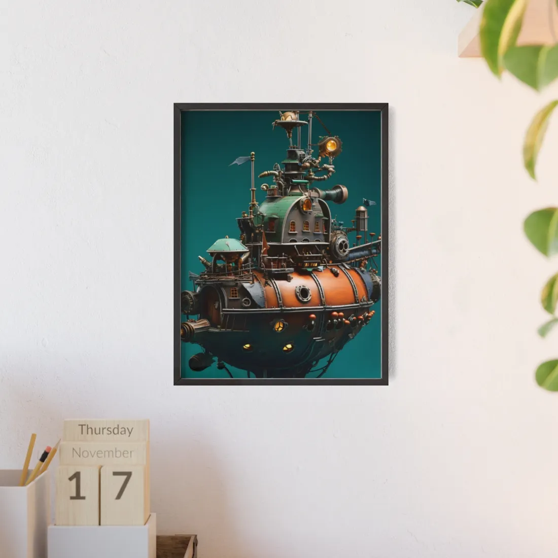 Steampunk Undersea Journey with Captain Nemo's Nautilus - Framed Poster