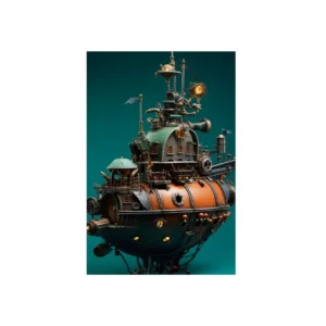 Steampunk Airship with Copper Hull Metal Poster