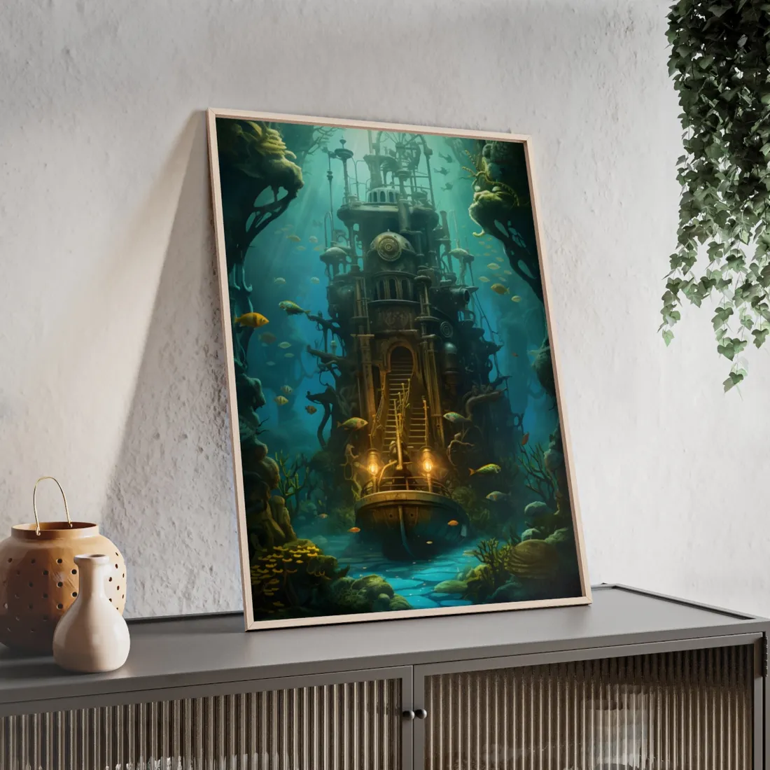 Steampunk Undersea Odyssey: A Journey on the Nautilus - Framed Poster