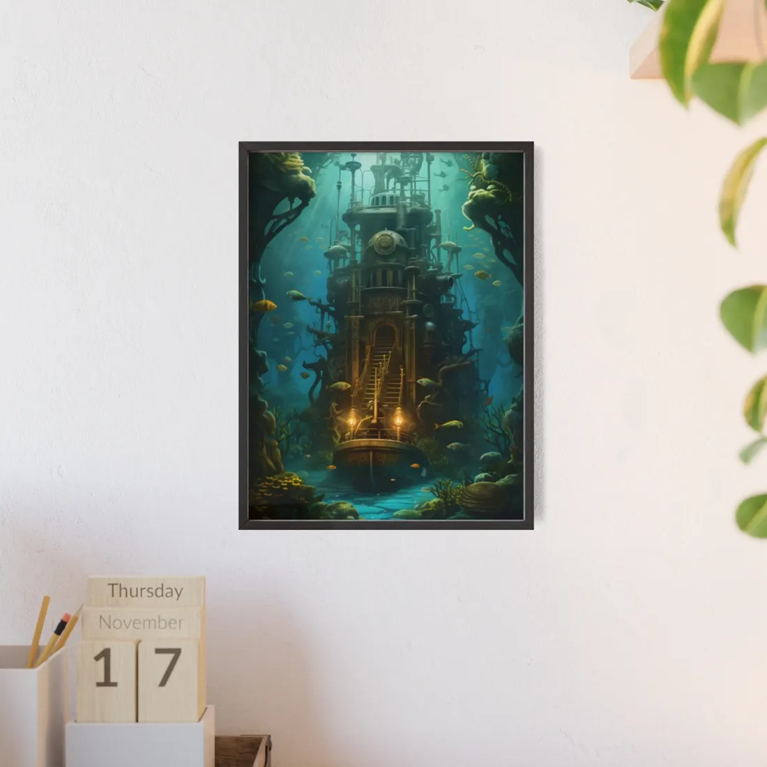 Steampunk Undersea Odyssey: A Journey on the Nautilus - Framed Poster