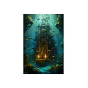 Underwater Steampunk Tower Metal Poster