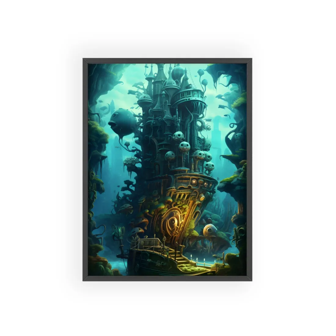 Steampunk Undersea Odyssey: Captain Nemo's Mechanical Voyage - Framed Poster