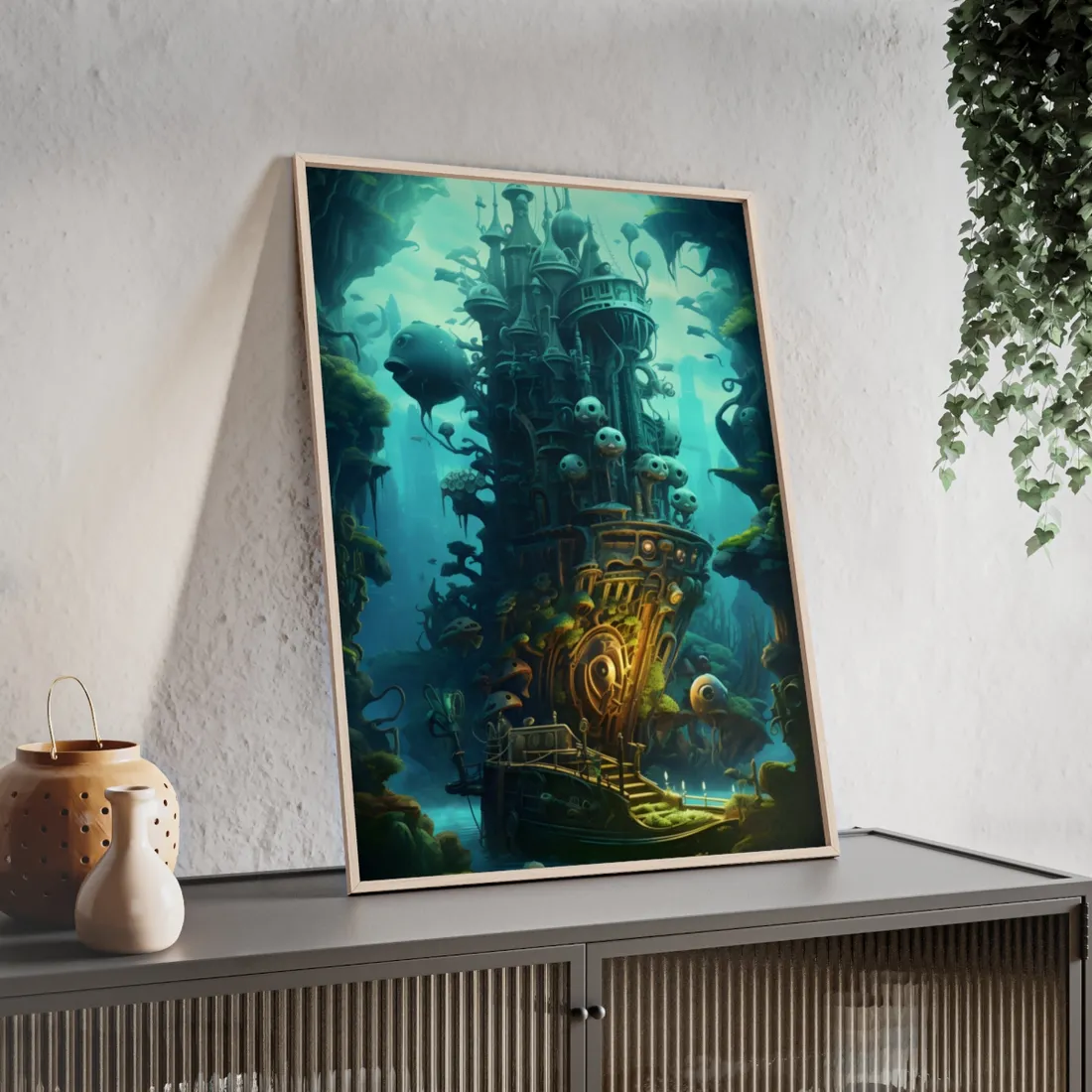 Steampunk Undersea Odyssey: Captain Nemo's Mechanical Voyage - Framed Poster