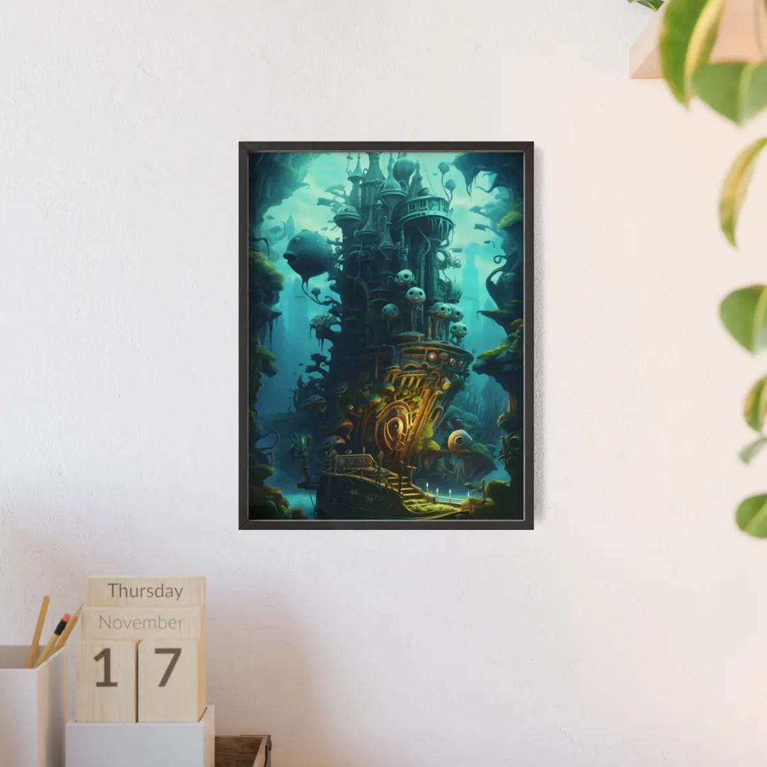 Steampunk Undersea Odyssey: Captain Nemo's Mechanical Voyage - Framed Poster