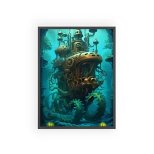 Brass Submarine with Tentacles Framed Poster