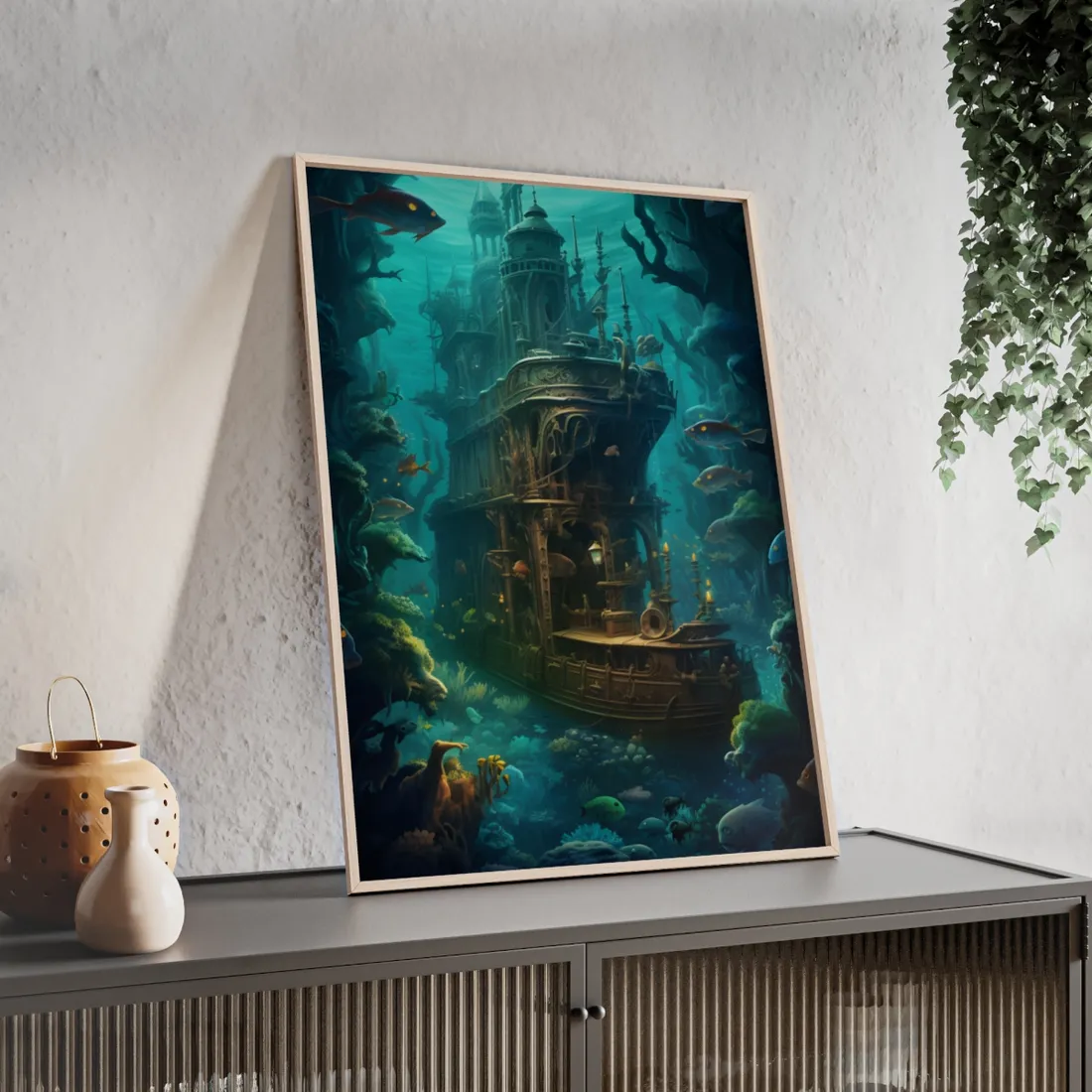 Steampunk Underwater Adventure: Hidden City Awaits - Framed Poster