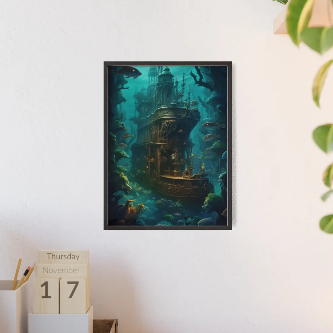 Steampunk Underwater Adventure: Hidden City Awaits - Framed Poster