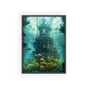 Underwater Tower with Fish Framed Poster