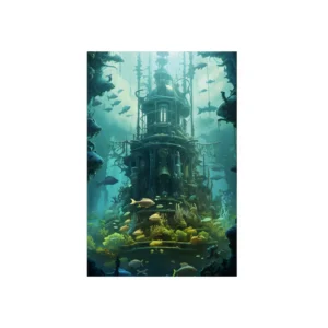 Underwater Tower with Fish Metal Poster