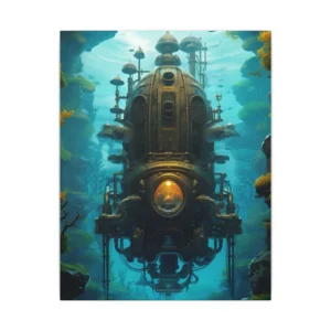 Steampunk Submarine in Underwater Cave Canvas Print