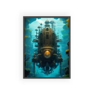 Steampunk Submarine in Underwater Cave Framed Poster