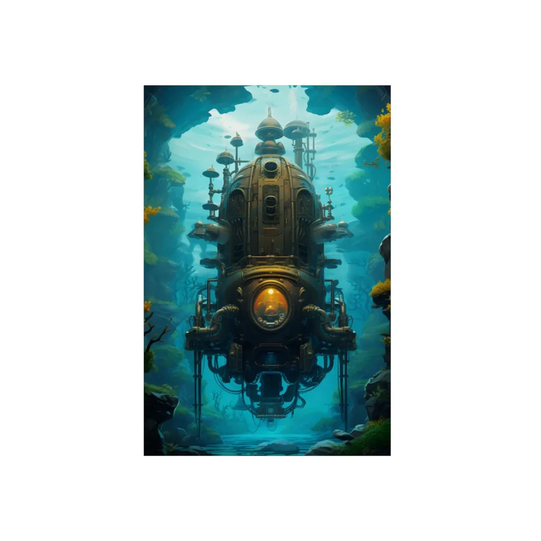 Steampunk Underwater Odyssey: Captain Nemo's Nautilu Submarine Art - Metal Poster