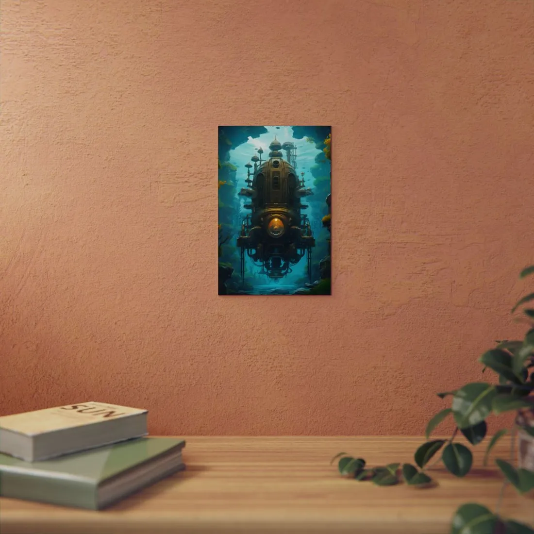 Steampunk Underwater Odyssey: Captain Nemo's Nautilu Submarine Art - Metal Poster