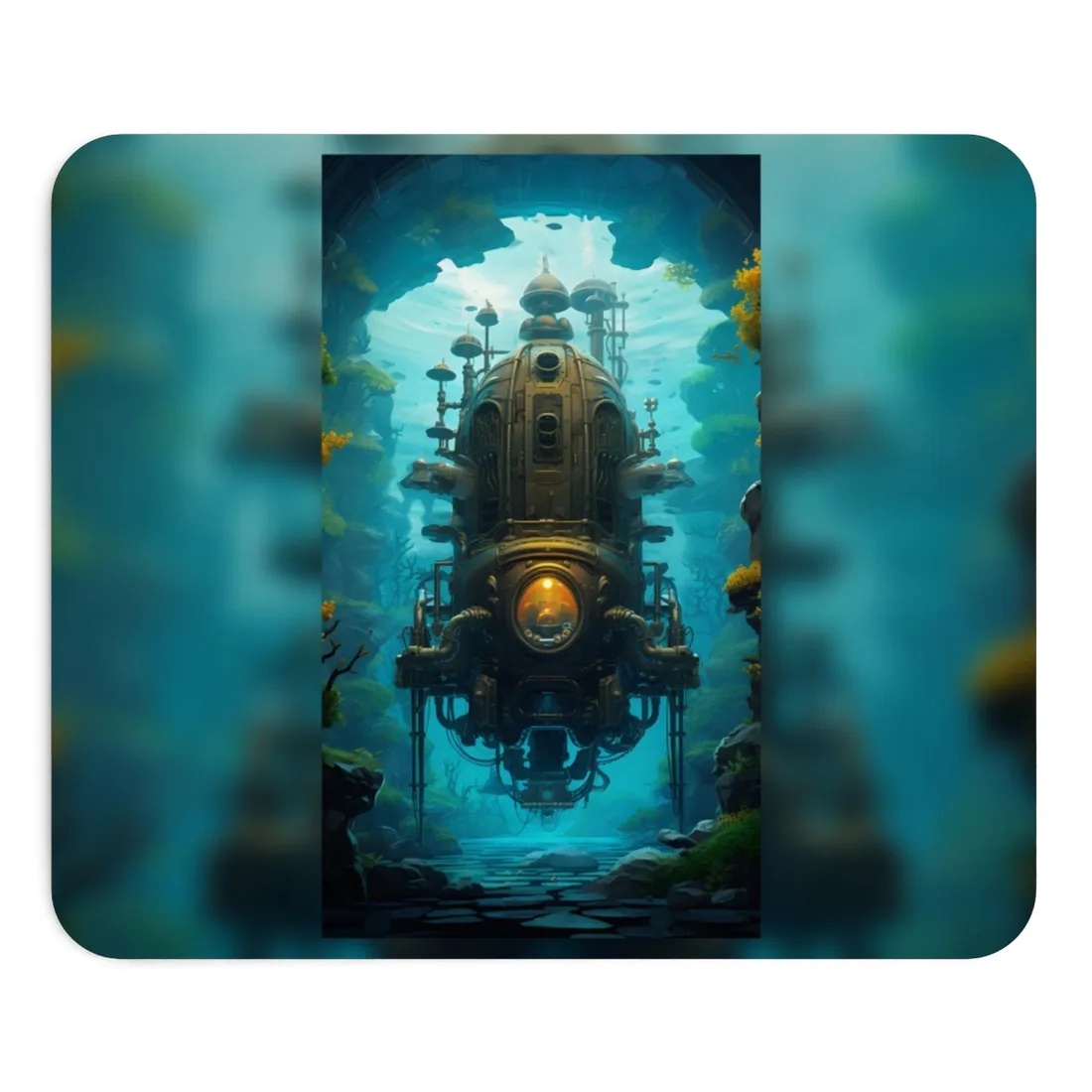 Steampunk Underwater Odyssey: Captain Nemo's Nautilu Submarine Art - Mouse Pad