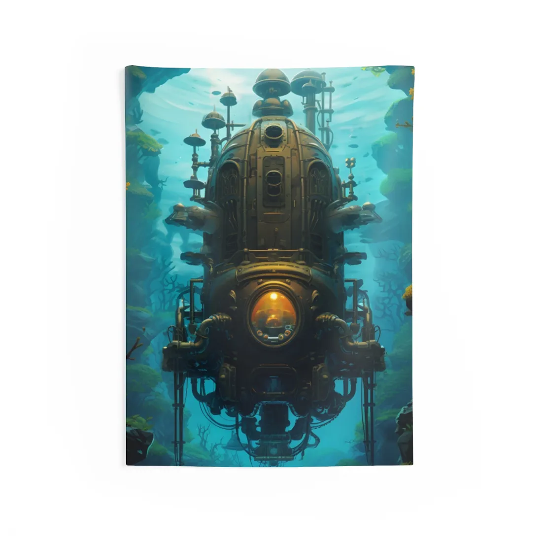 Steampunk Underwater Odyssey: Captain Nemo's Nautilu Submarine Art - Wall Tapestry