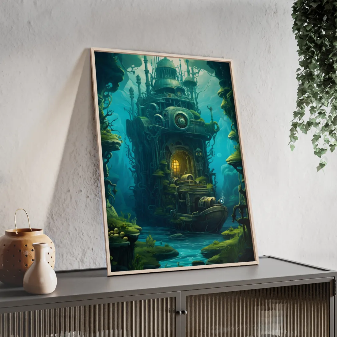 Steampunk Underwater Odyssey: Nautilu's Quest - Framed Poster
