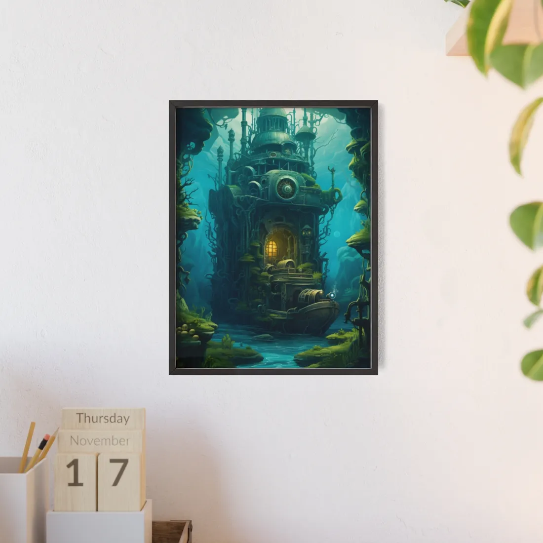 Steampunk Underwater Odyssey: Nautilu's Quest - Framed Poster