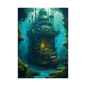 Moss Covered Clockwork Tower Poster