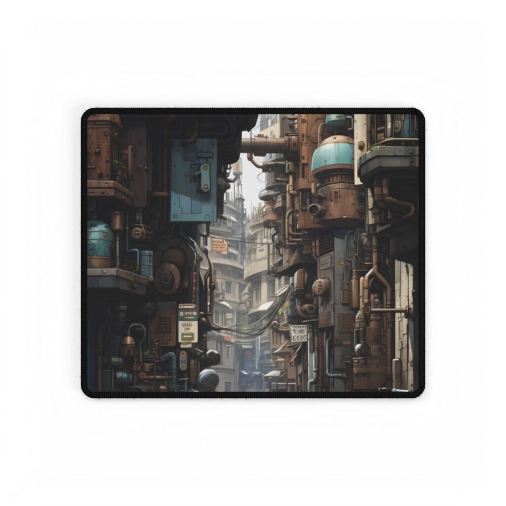 Steampunk Urban Decay: Post-Apocalyptic Cityscape at Dusk - Desk Mat