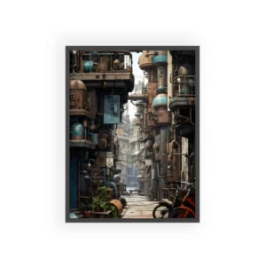 Steampunk Alley with Pipes Framed Poster